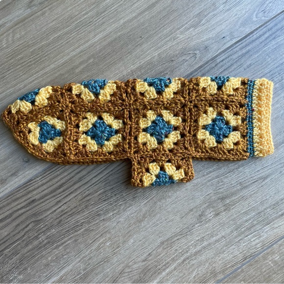 Dog Sweater Extra Small Long Body Gold Blue Crochet Handmade Knit Chihuahua - Picture 4 of 11